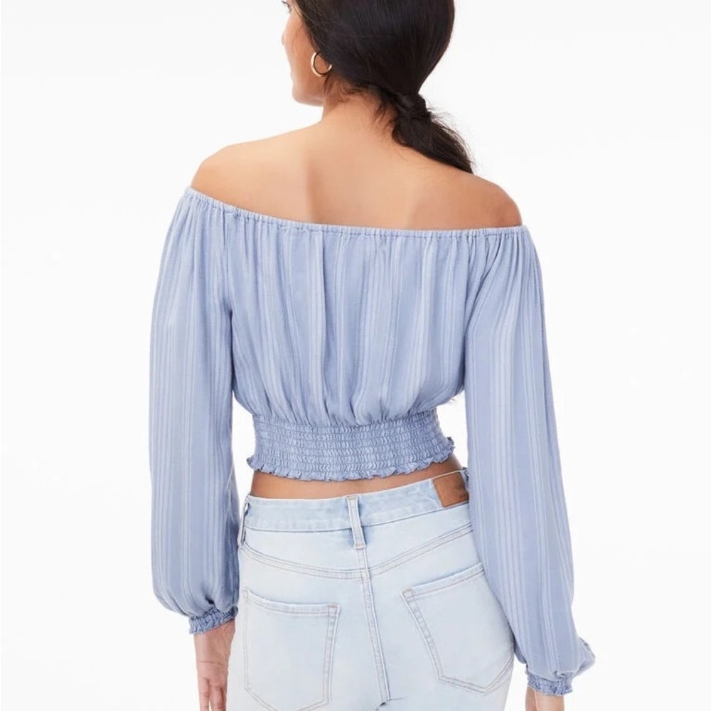 Long Sleeve Striped Off-The-Shoulder Crop Top
